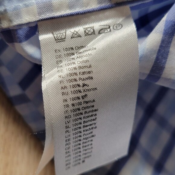 Eton Blue and White Checkered Casual Button Down Shirt - Picture 7 of 8